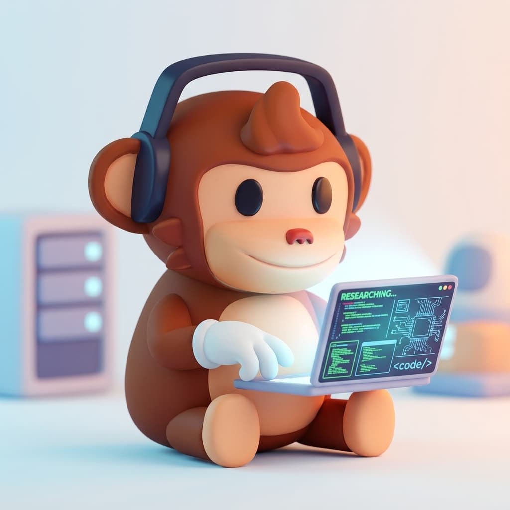 Monkey coding on laptop representing Creative and Technology