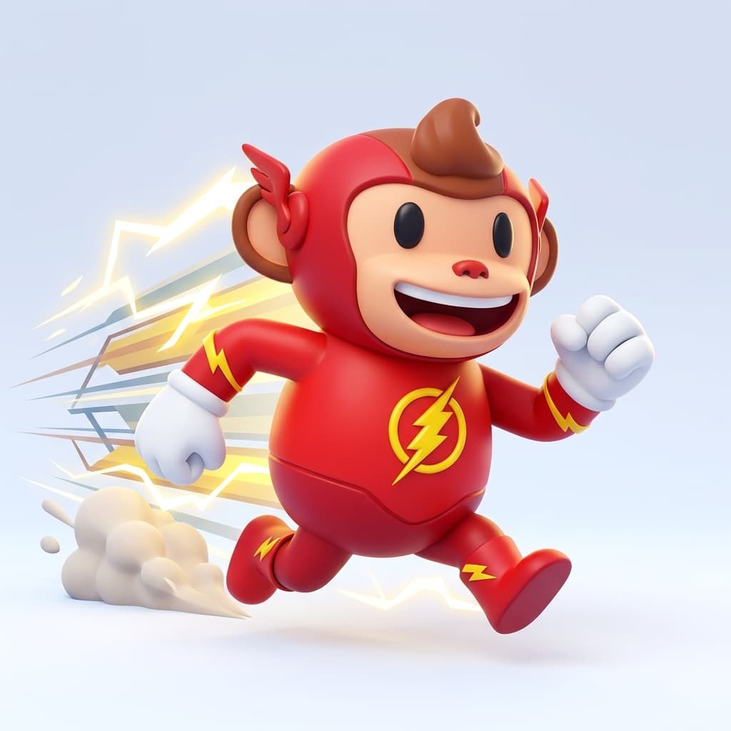 Monkey dressed as Flash superhero representing Flexible for Every Stage