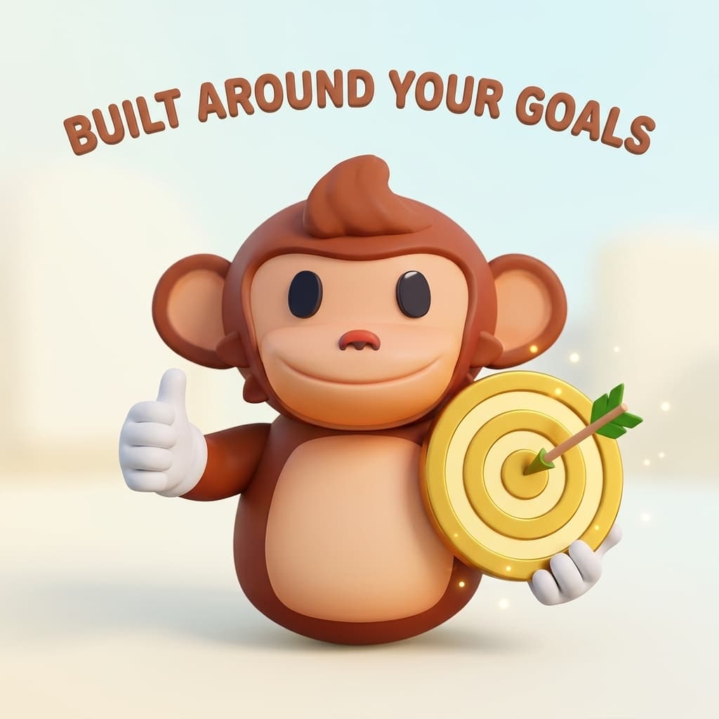 Monkey holding bullseye target representing Built Around Your Goals