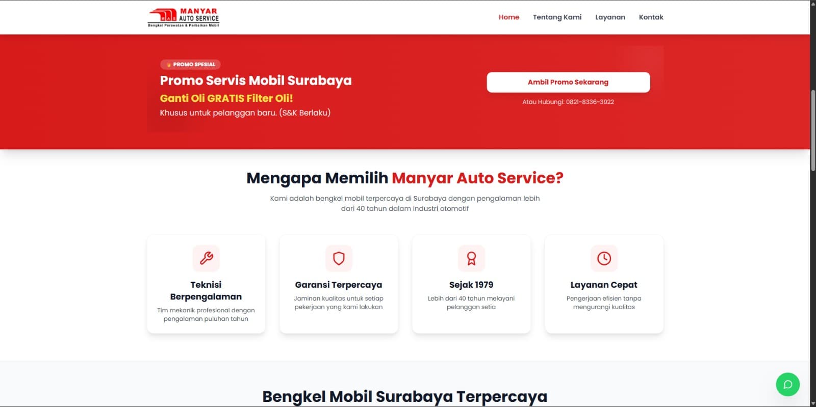 Website Bengkel Manyar Auto Service